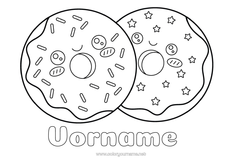 Malvorlage zum Ausdrucken Kawaii Donuts
