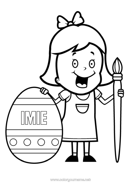 Kolorowanka do wydruku Dziewczyna Jajka Wielkanocne Pędzel Duża Pisanka Wielkanocna
