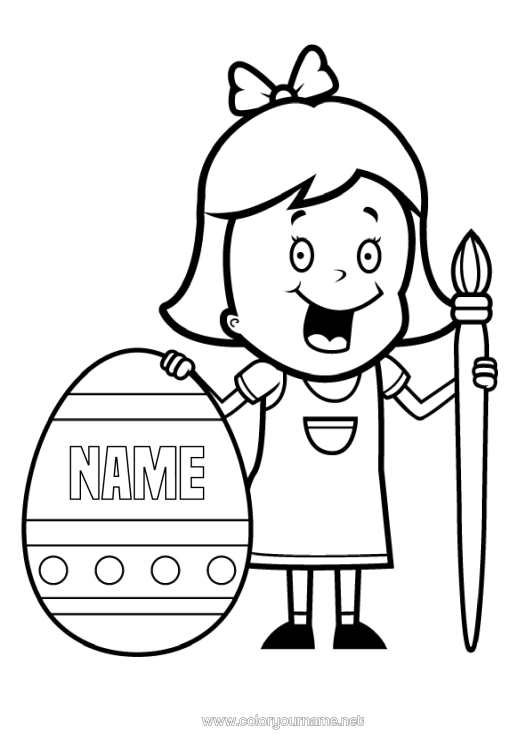 Coloring page to print Girl Easter Eggs Brush Big Easter Egg