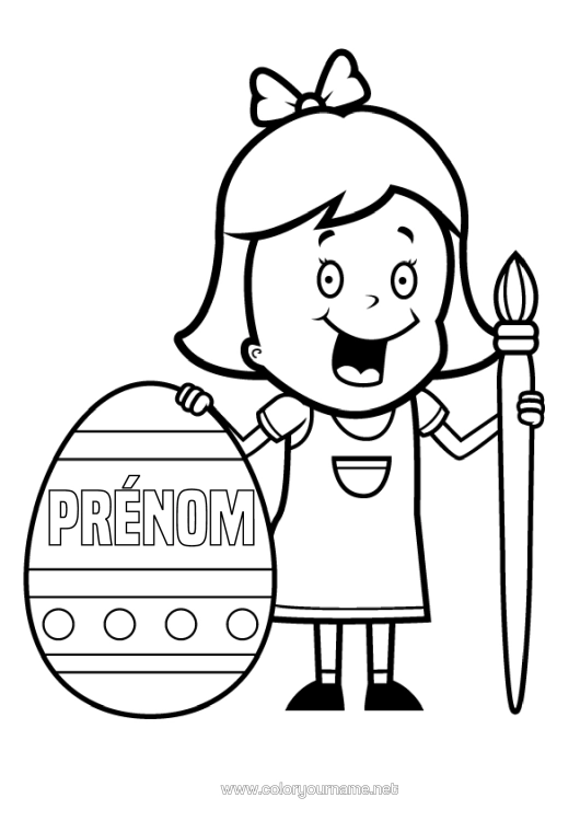Coloriage à imprimer Fille Oeufs De Pâques Pinceau Gros Oeuf De Pâques