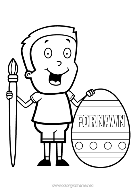Fargeleggingssiden til utskrift Gutt Påskeegg Pensel Stort Påskeegg