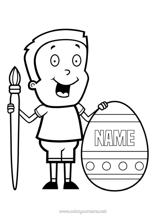 Colouring page to print Boy Easter Eggs Brush Large Easter Egg