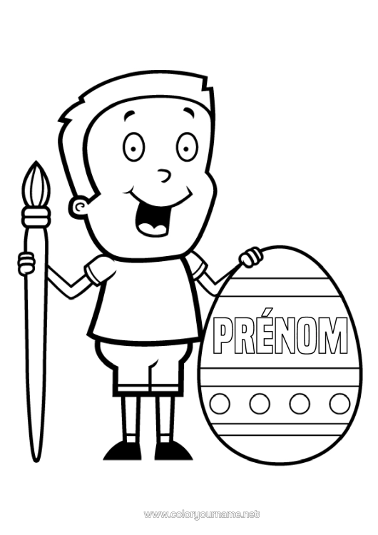 Coloriage à imprimer Garçon Oeufs De Pâques Pinceau Gros Oeuf De Pâques