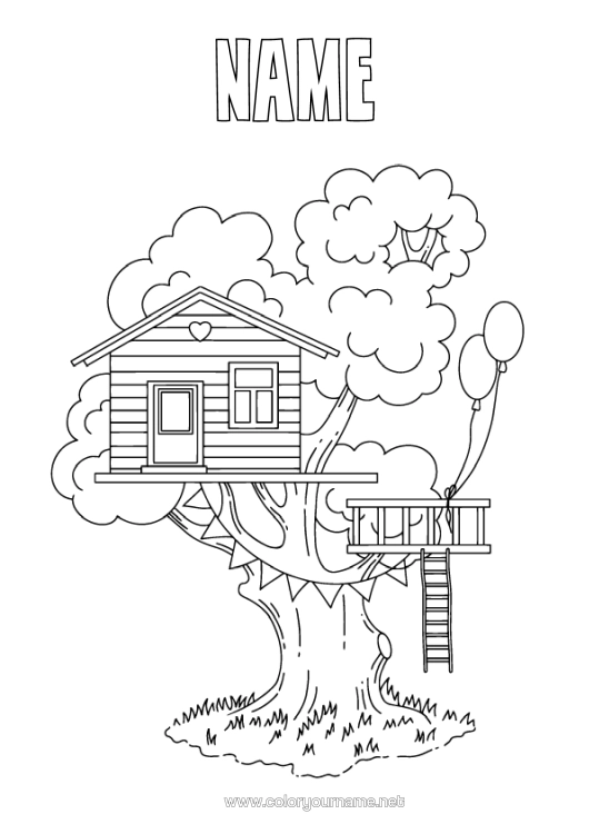 Coloring page to print Tree House Treehouse
