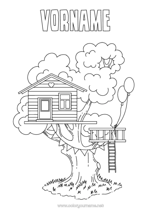 Malvorlage zum Ausdrucken Baum Haus Baumhaus