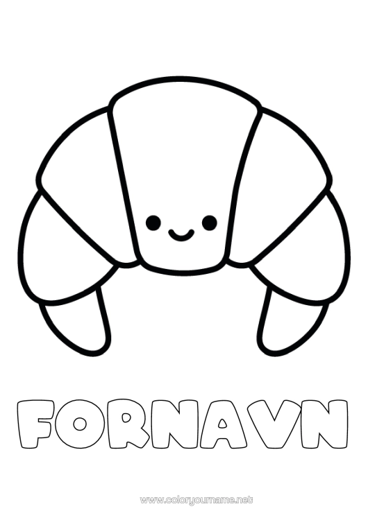 Farvelægningssiden til udskrivning Kawaii Nem Farvelægning Croissant