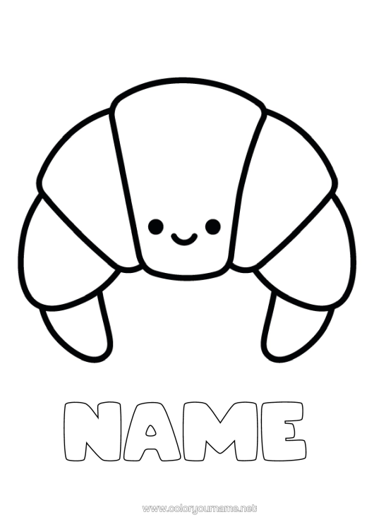 Coloring page to print Kawaii Easy Coloring Pages Croissant