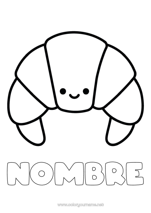 Dibujo para colorear para imprimir Kawaii Dibujos Fáciles Para Colorear Croissant