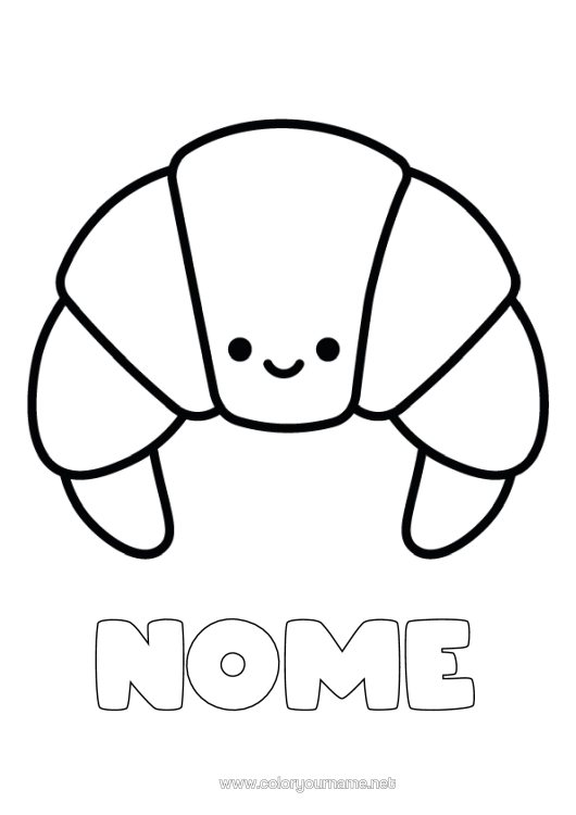 Página de desenho para imprimir Kawaii Desenhos Para Colorir Fáceis Croissant