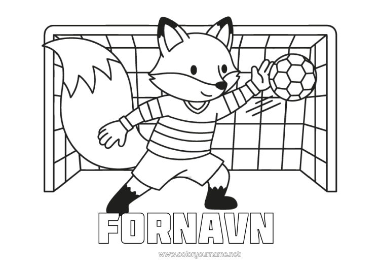 Farvelægningssiden til udskrivning Fodbold Ræv Skovens Dyr Holdidræt Fodboldspiller Fodboldspillerinde Målmand