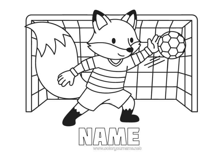 Colouring page to print Football Sport Fox Animal Forest Animals Team Sports Footballer Goalkeeper
