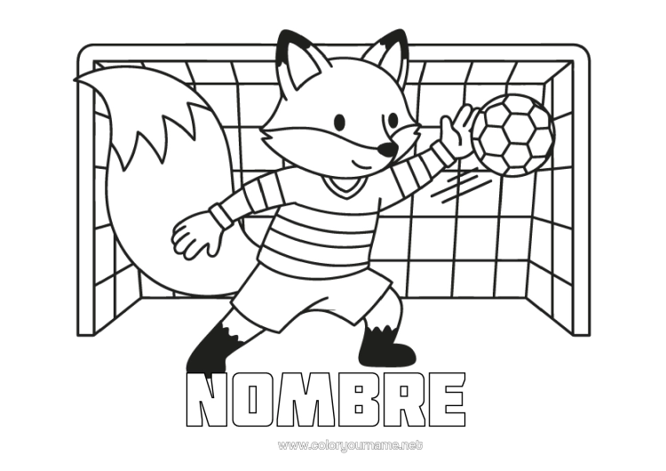 Dibujo para colorear para imprimir Fútbol Zorro Animales Del Bosque Deportes En Equipo Jugador De Fútbol Portero
