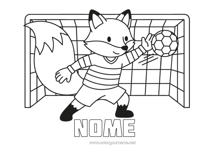 Página de desenho para imprimir Futebol Raposa Animais Da Floresta Sports D'équipe Jogador De Futebol Goleiro