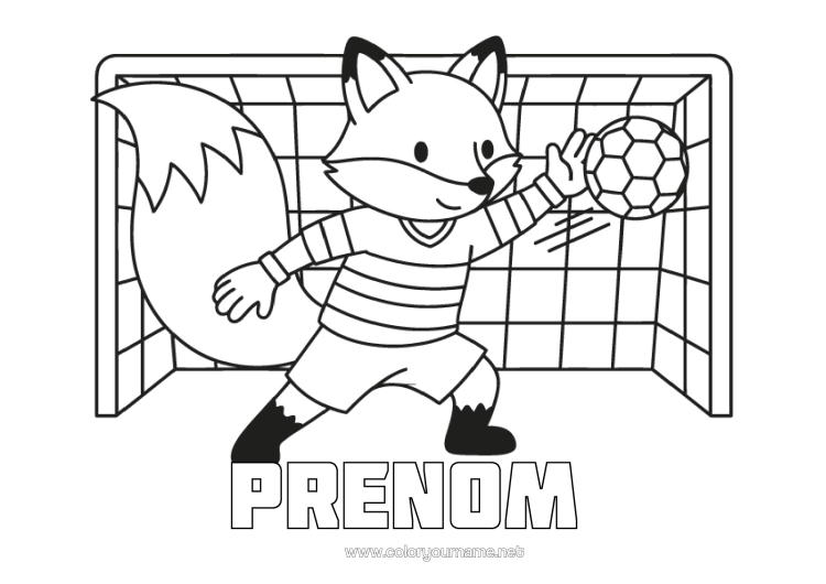 Coloriage à imprimer Football Renard Animaux De La Forêt Sports D'équipe Footballeur Footballeuse Gardien De But