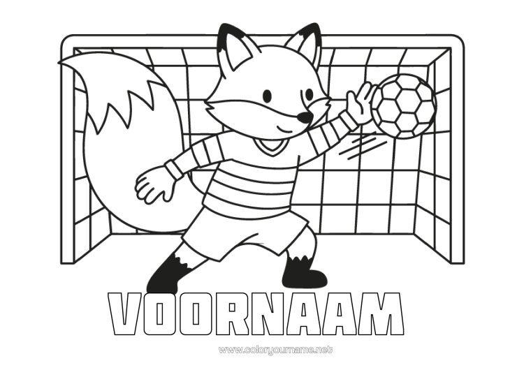 Kleurplaat om af te drukken Voetbal Vos Bosdieren Teamsporten Voetballer Voetbalster Doelman