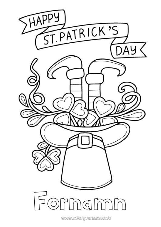 Färgläggningssida att skriva ut Hjärta Klee Sankt Patriks Fest Leprechaun Hatt