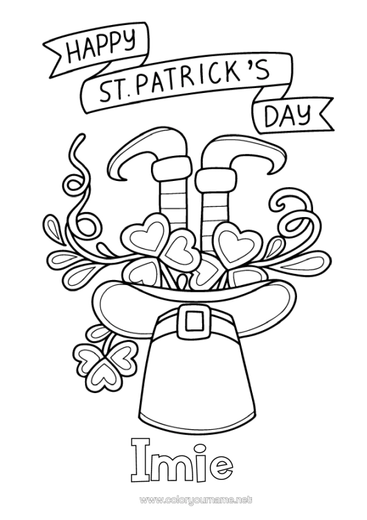 Kolorowanka do wydruku Serce Koniczyna Święto Świętego Patryka Leprechaun - Leprechaun Kapelusz