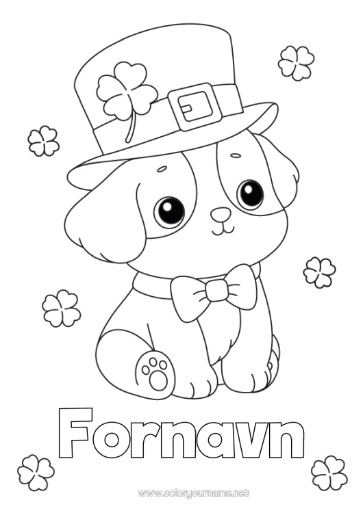 Fargeleggingssiden til utskrift Hund Klover St. Patricks Festdag Hatt Hunder Og Katter