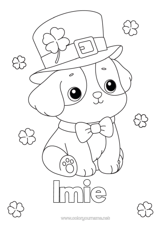 Kolorowanka do wydruku Pies Koniczyna Święto Świętego Patryka Kapelusz Psy I Koty