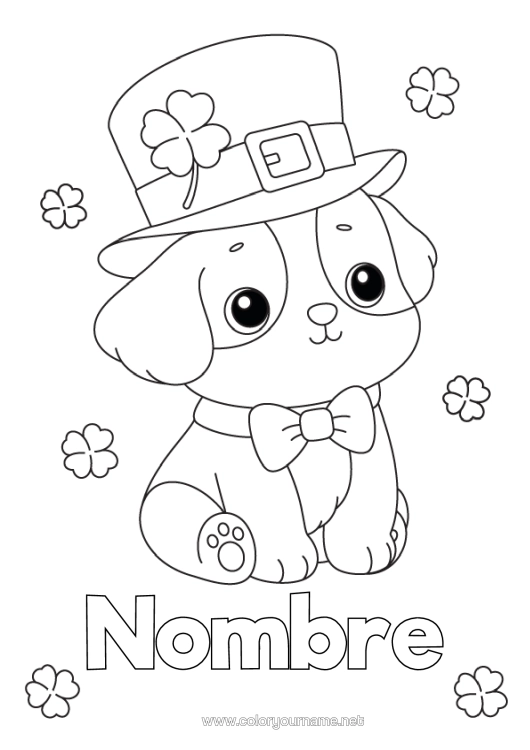 Dibujo para colorear para imprimir Perro Trébol Día De San Patricio Sombrero Perros Y Gatos