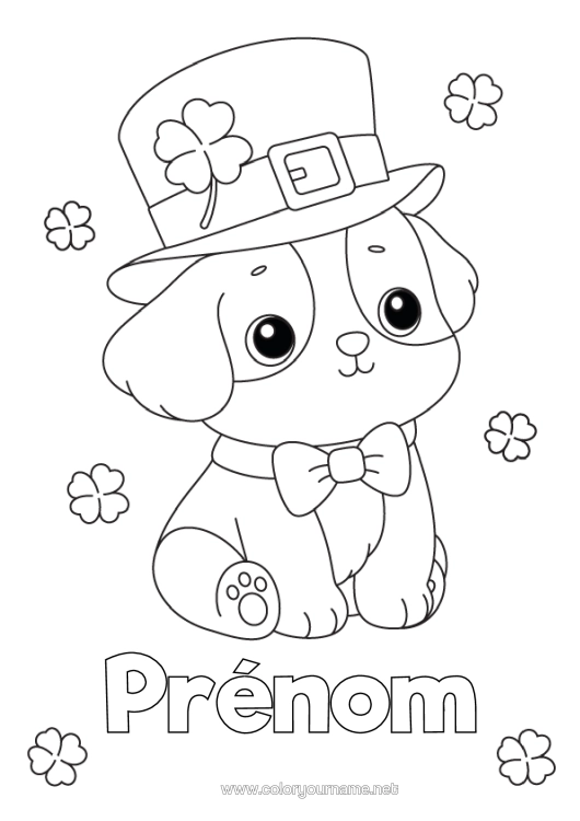 Coloriage à imprimer Chien Trèfle Fête De La Saint Patrick Chapeau Chiens Et Chats
