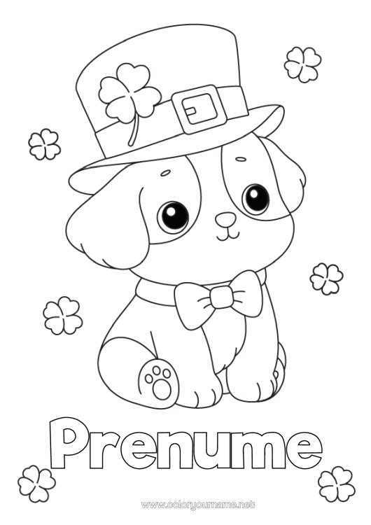 Pagină de colorat de imprimat Câine Trifoi Sărbătoarea Sfântului Patrick Pălărie Câini Și Pisici