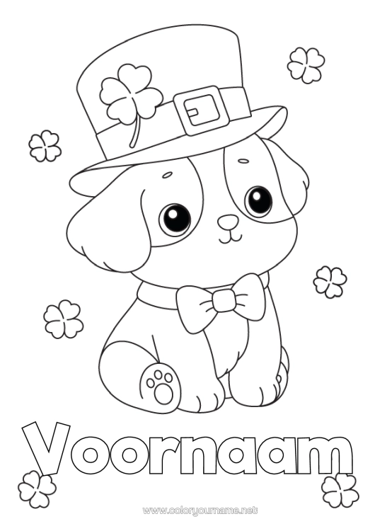 Kleurplaat om af te drukken Hond Klaver Saint Patrick's Day Hoed Honden En Katten