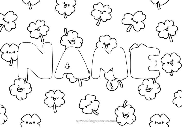 Colouring page to print Cute Clover Decorative Background