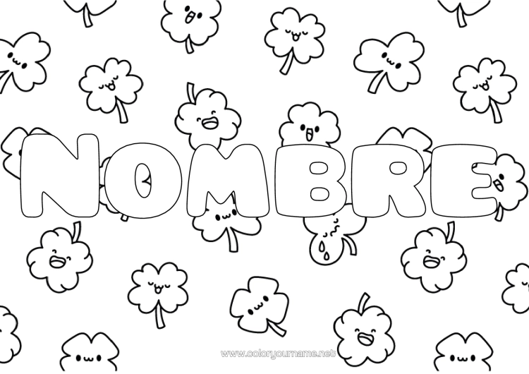 Dibujo para colorear para imprimir Kawaii Trébol Fondo Decorativo