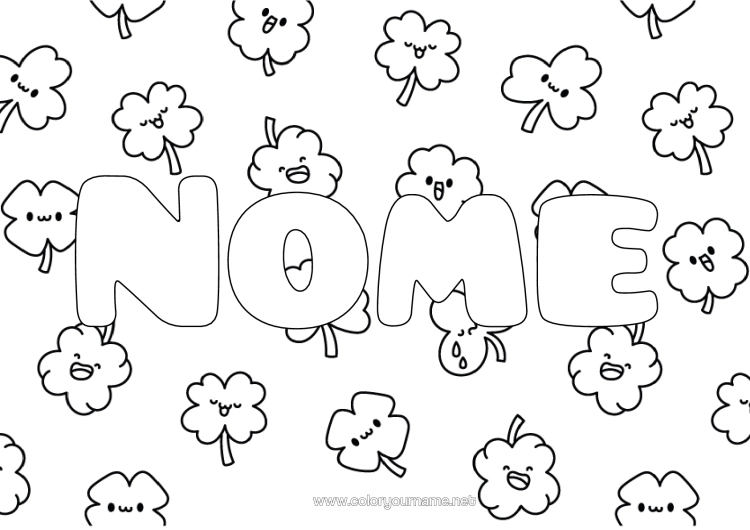 Pagina da colorare da stampare Kawaii Trifoglio Sfondo Decorativo
