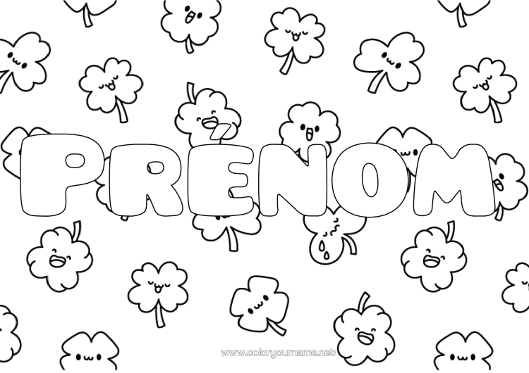 Coloriage à imprimer Kawaii Trèfle Fond Décoratif