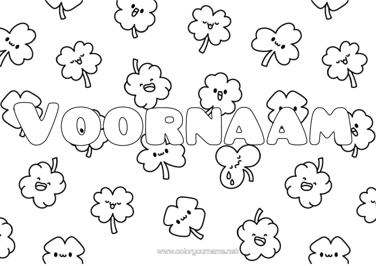 Kleurplaat om af te drukken Kawaii Klaver Decoratieve Achtergrond