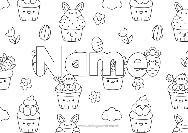 Colouring page to print Cute Easter Eggs Decorative Background