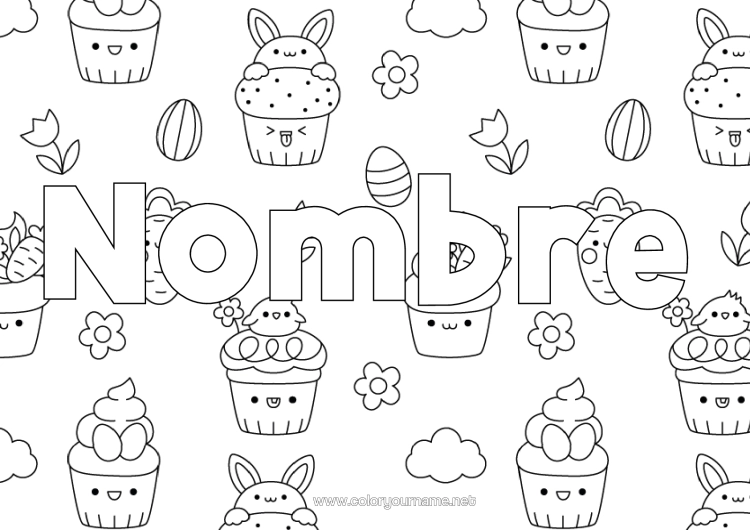 Dibujo para colorear para imprimir Kawaii Huevos De Pascua Fondo Decorativo