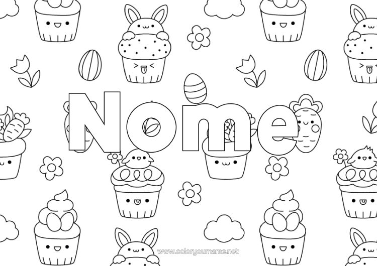 Pagina da colorare da stampare Kawaii Uova Di Pasqua Sfondo Decorativo