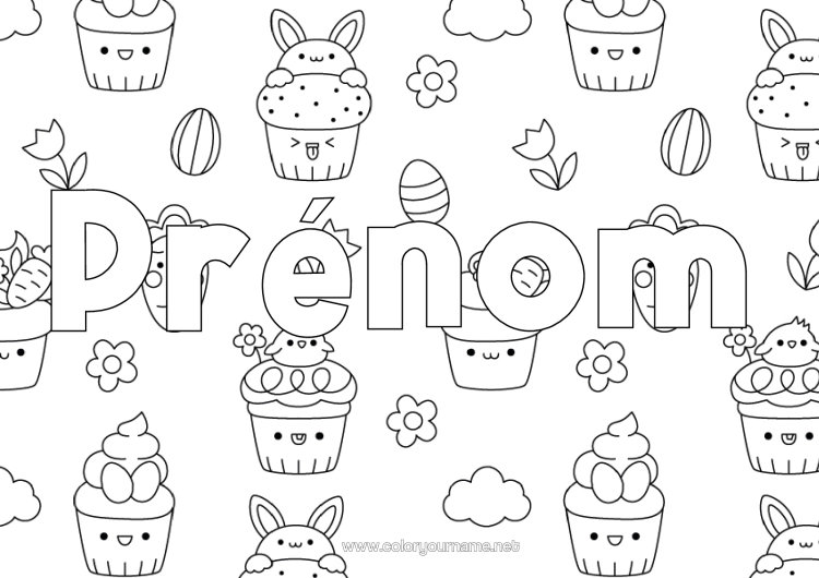 Coloriage à imprimer Kawaii Oeufs De Pâques Fond Décoratif