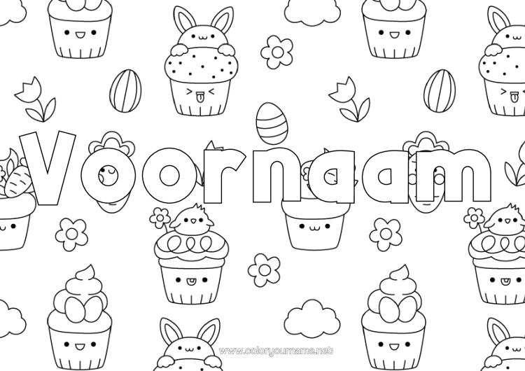 Kleurplaat om af te drukken Kawaii Paaseieren Decoratieve Achtergrond