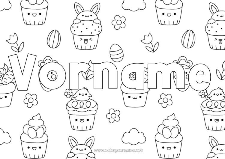 Malvorlage zum Ausdrucken Kawaii Ostereier Dekorativer Hintergrund