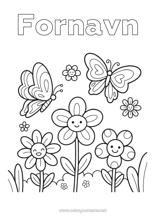 Fargeleggingssiden til utskrift Blomster Vår Sommerfugl Insekter