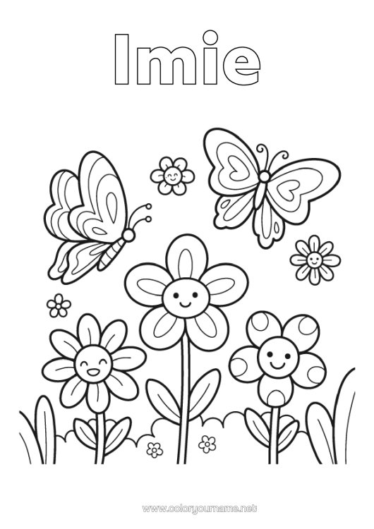 Kolorowanka do wydruku Kwiaty Wiosna Motyl Owady