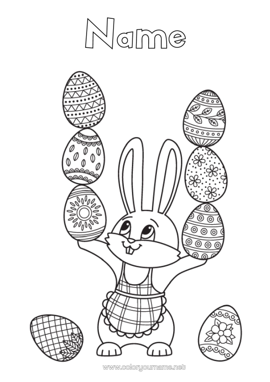 Colouring page to print Rabbit Easter Eggs Forest Animals