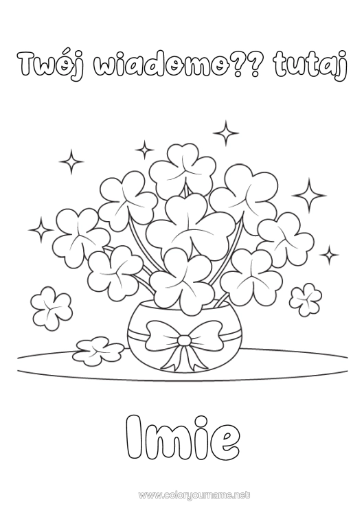 Kolorowanka do wydruku Szansa Koniczyna Wazon Bukiet