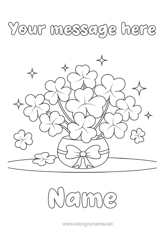 Colouring page to print Fortune Clover Vase Bunch