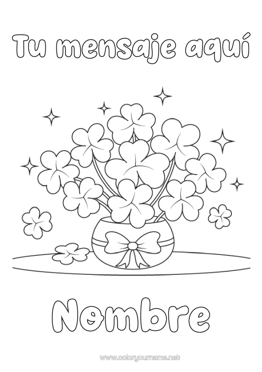 Dibujo para colorear para imprimir Suerte Trébol Jarrón Ramillete