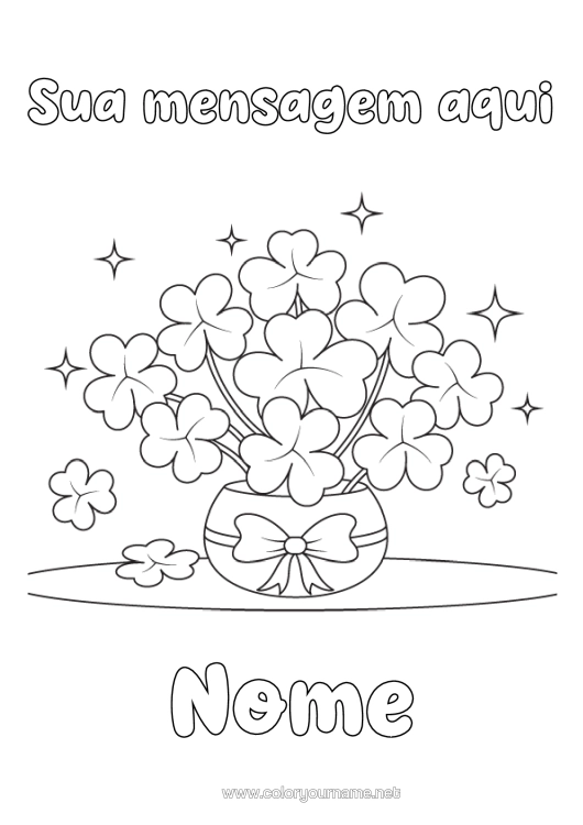Página de desenho para imprimir Sorte Trevo Vaso Buquê