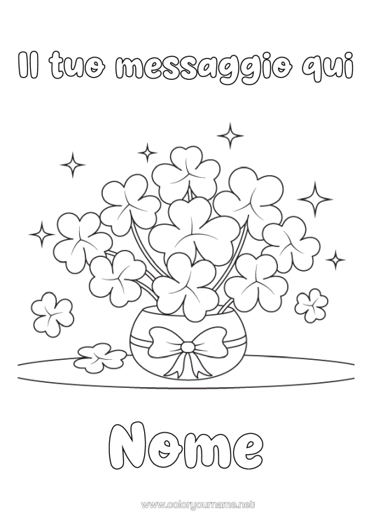 Pagina da colorare da stampare Fortuna Trifoglio Vaso Mazzo