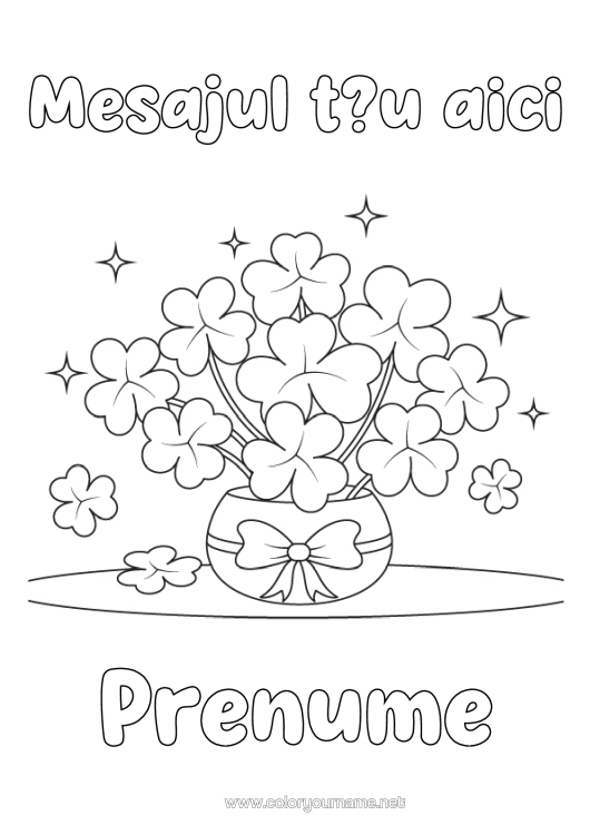 Pagină de colorat de imprimat Șansă Trifoi Vază Buchet