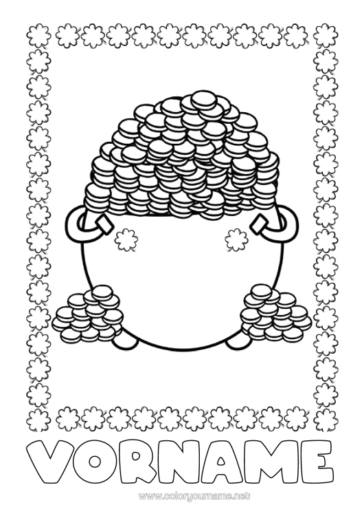 Malvorlage zum Ausdrucken Zaubernder Kessel Kleeblatt Teile