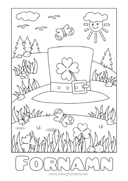 Färgläggningssida att skriva ut Klee Irland Sankt Patriks Fest Hatt