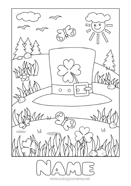 Colouring page to print Clover Ireland St Patrick's Day Hat